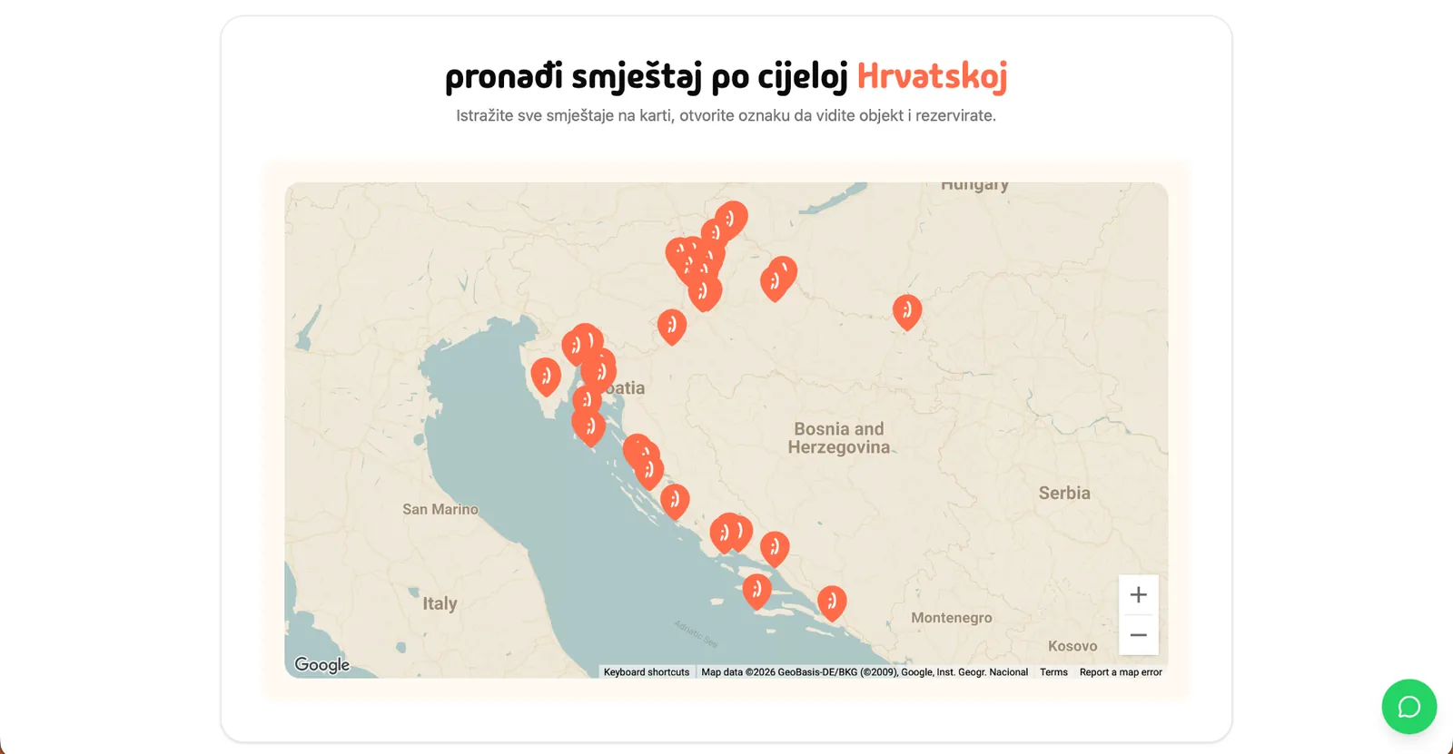 Livvi map showing stays across Croatia
