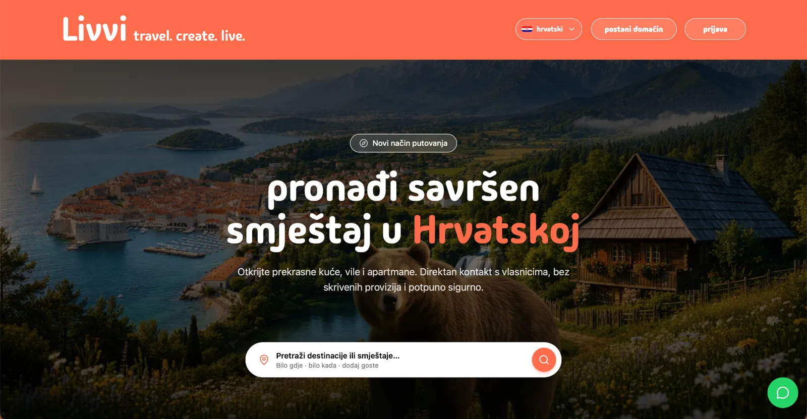 Livvi guest homepage with search for stays in Croatia