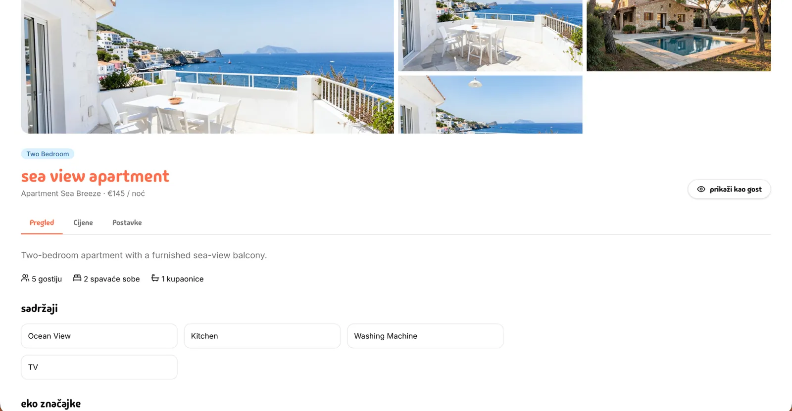 Livvi unit view with amenities, bed setup and price
