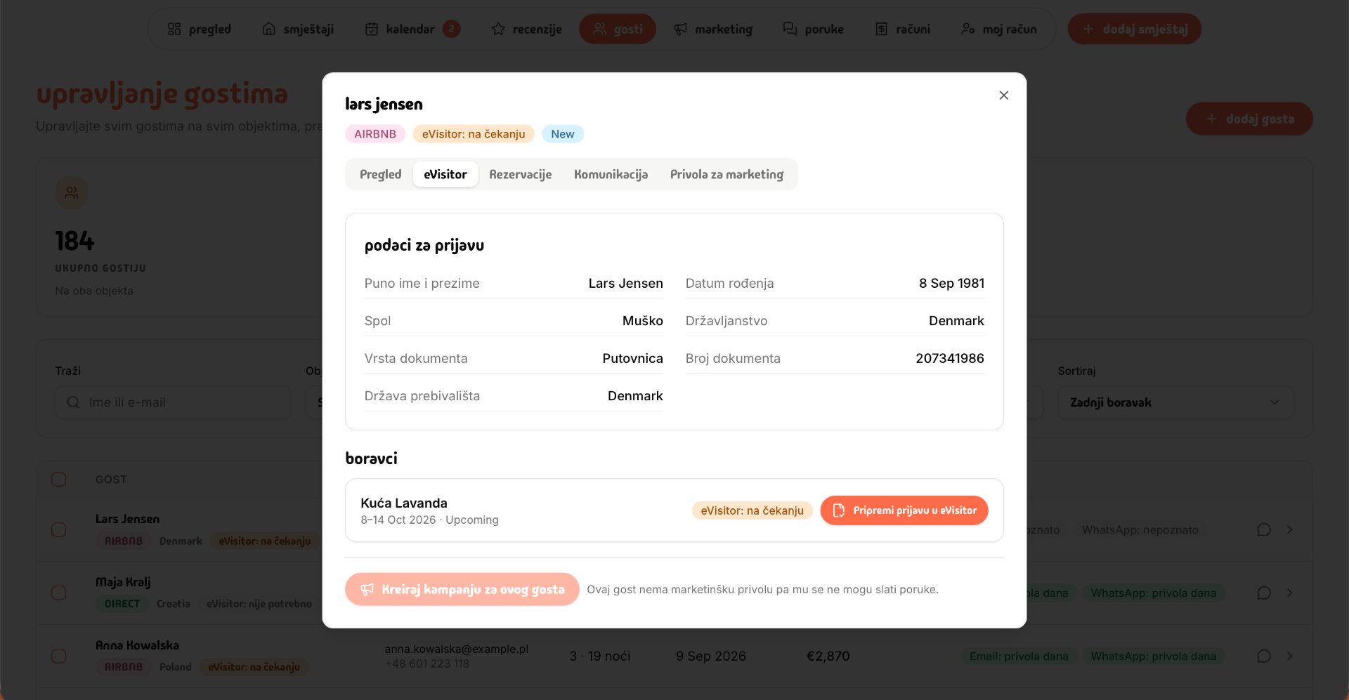 Livvi guest edit form with eVisitor data for guest registration