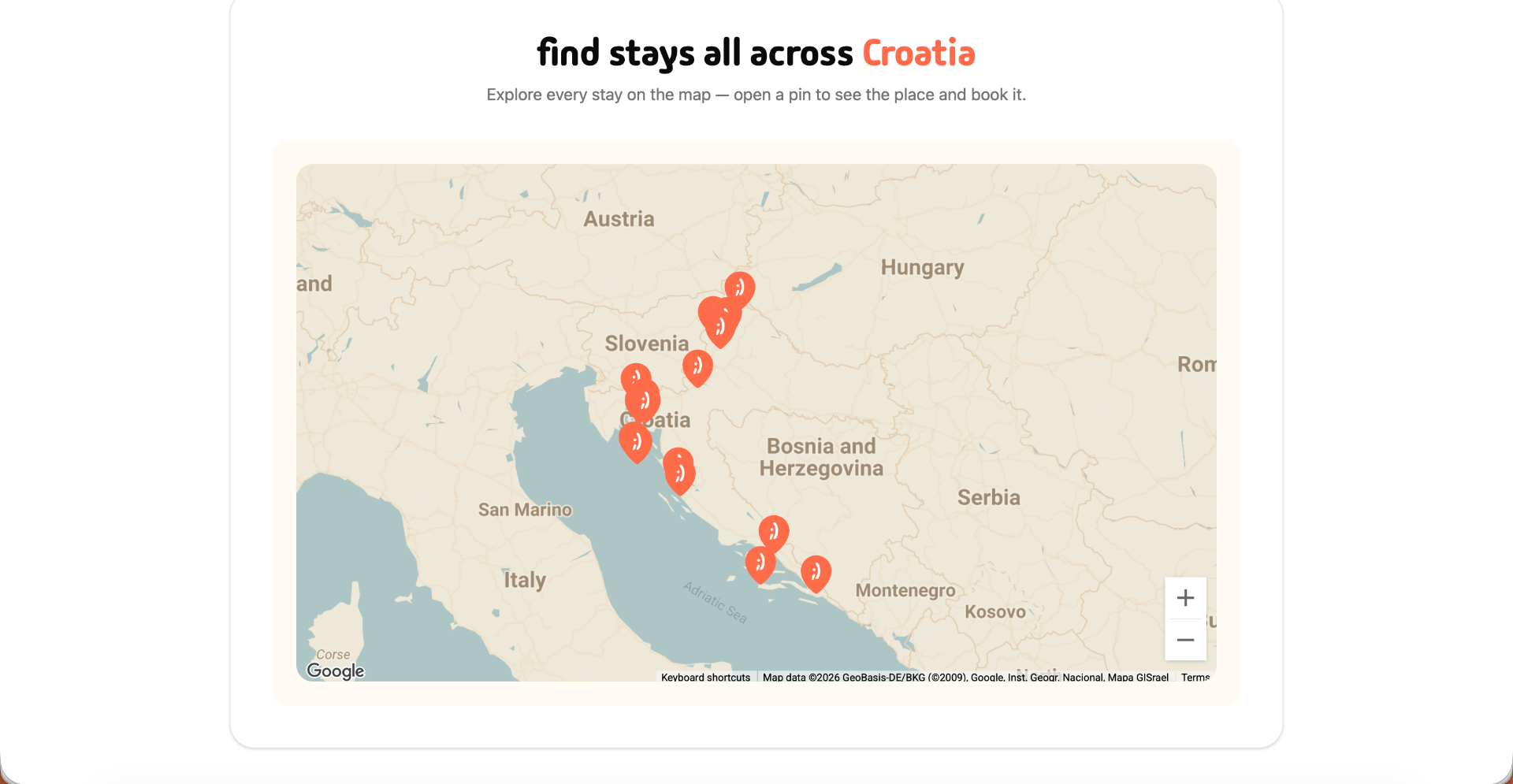 Livvi map showing stays across Croatia